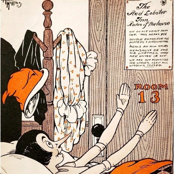 1927 Violet Moore Higgins Pinocchio Red Lobster Inn Room 13 Lithograph DWSS12 - Picture 1 of 2